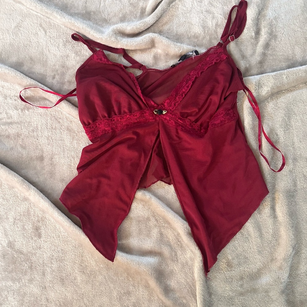 Elegant Red Lace Trim Camisole